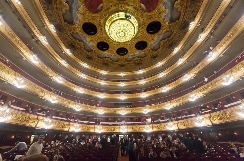 Ceiling of opera theatre with crowd taking their seats