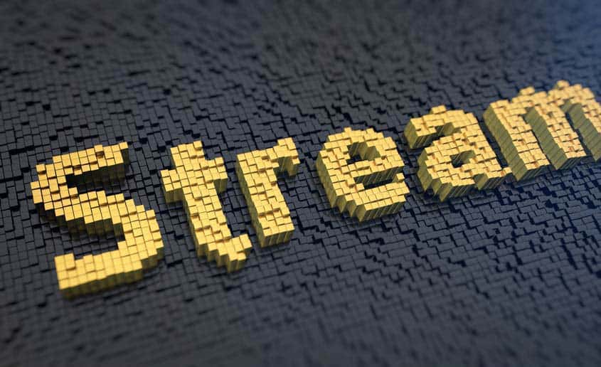 The word "stream" written in small cubes