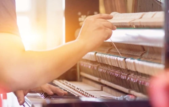 Piano tuner fixing piano