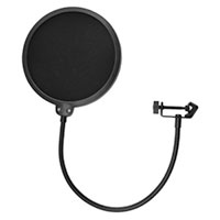 Pop shield for recording vocals against white background