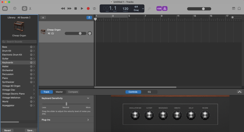 GarageBand interface view