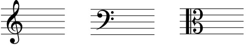 Treble, bass, and alto clefs