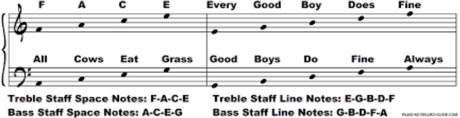 Grand staff with note names