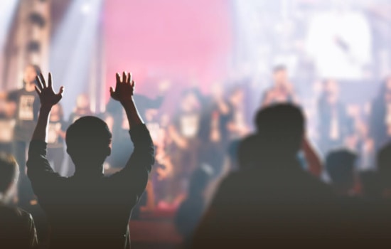 Church music performance with live band at large church