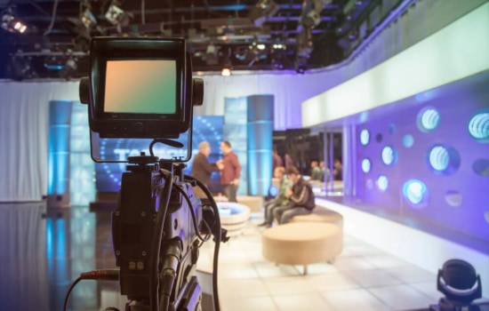 Talk show set at a television studio