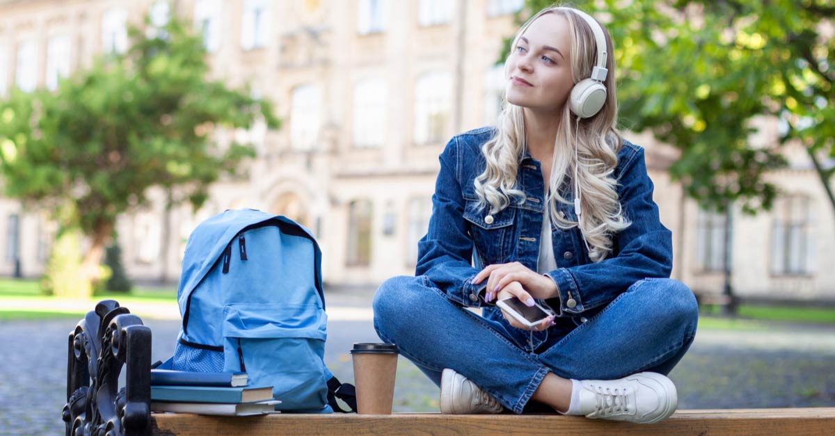 Blonde female student at one of the best music schools in America