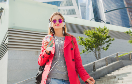 Female music major walking through campus