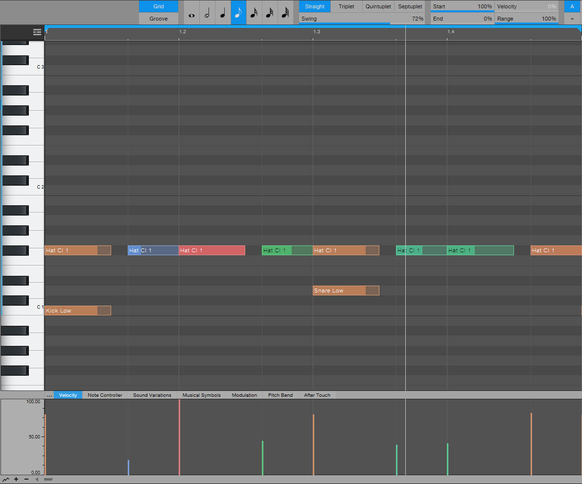 Studio One piano roll adding swing