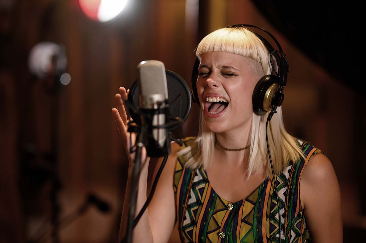 female singer at microphone